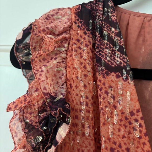 Ulla Johnson Akira Metallic Shibori Silk Printed Midi Dress Coral Pink‎ Size 6 - Picture 8 of 17